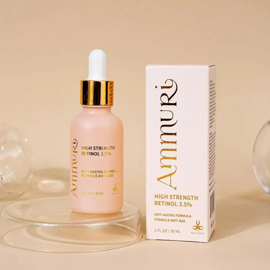 „Ammuri Skincare“ senėjimą stabdantis veido serumas – didelio tūrio retinolis 3,5 %