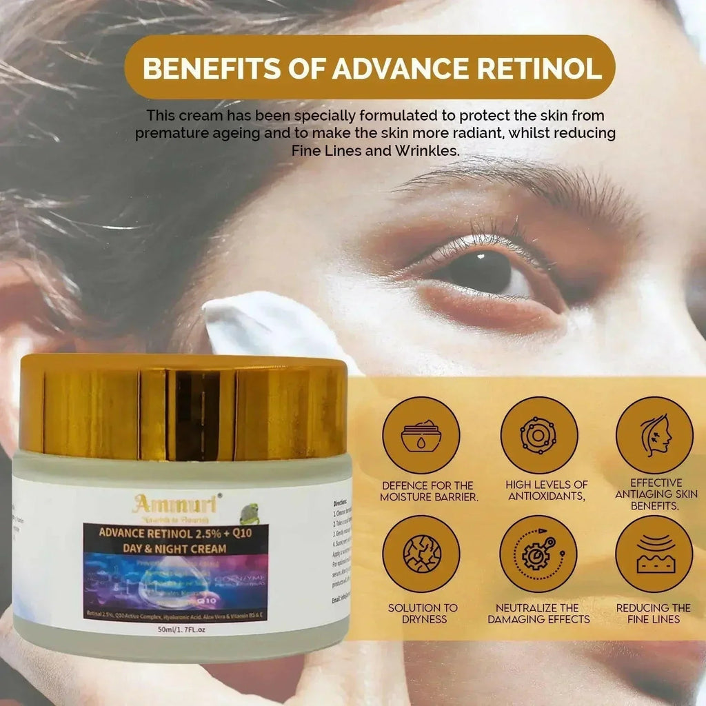 „Ammuri Beauty“ Q10 veido kremas ir „Advance Retinol 2,5%“ kremas